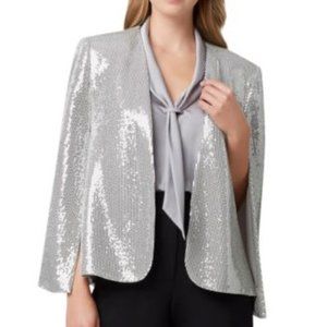 TAHARI ASL Silver Metallic Sequined Cape Blazer